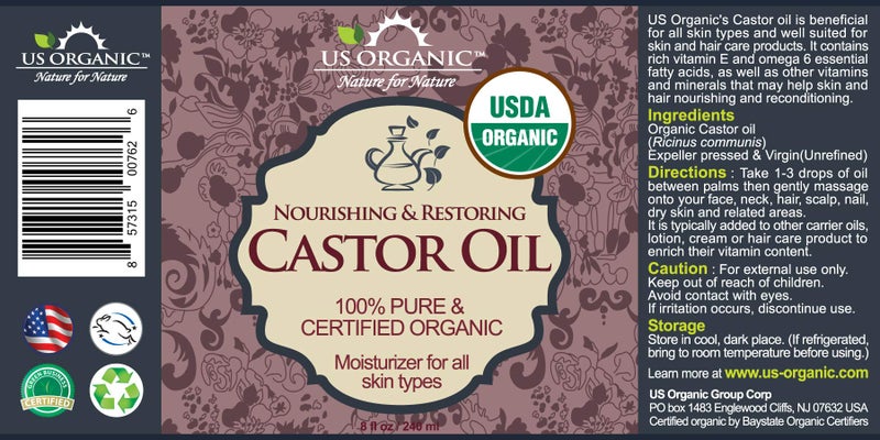 US Organic Castor Oil, USDA Certified Organic,Expeller Pressed, Hexane Free, 100% Pure & Natural moisturizing and emollient properties, For Skin, Hair Care, Eyelashes, DIY projects (8 oz (240 ml)) - Image 1